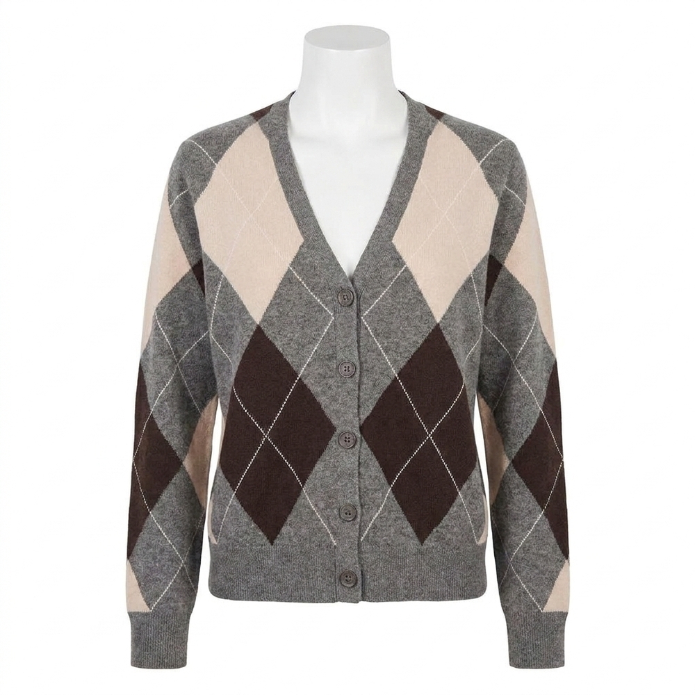 NEW ENZA COSTA knit cashmere cardigan in argyle